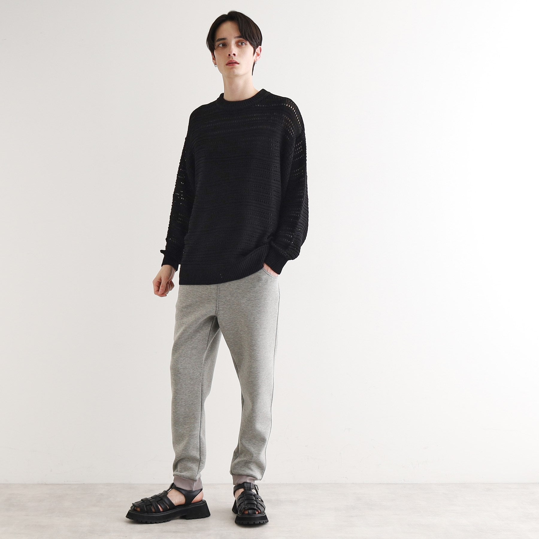 ティーケー タケオ キクチ tk.TAKEO KIKUCHI 透かしクルーニット （チャコールグレー(014)） チャコールグレー(014)