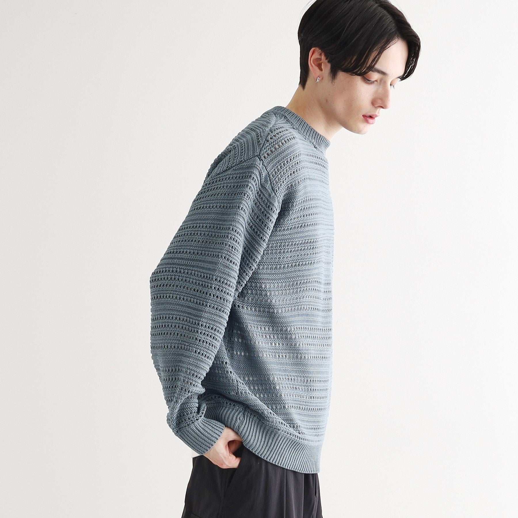 ティーケー タケオ キクチ tk.TAKEO KIKUCHI 透かしクルーニット （チャコールグレー(014)） チャコールグレー(014)