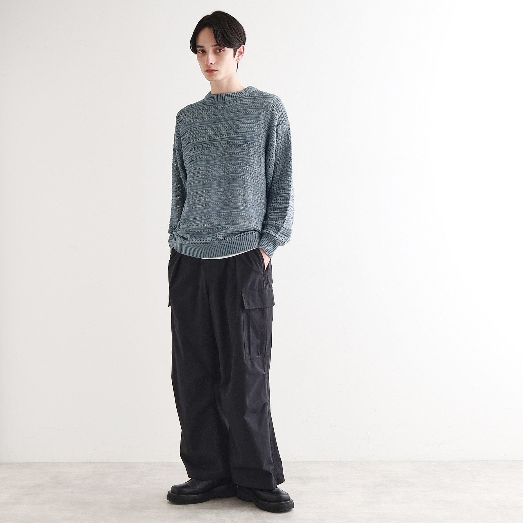 ティーケー タケオ キクチ tk.TAKEO KIKUCHI 透かしクルーニット （チャコールグレー(014)） チャコールグレー(014)