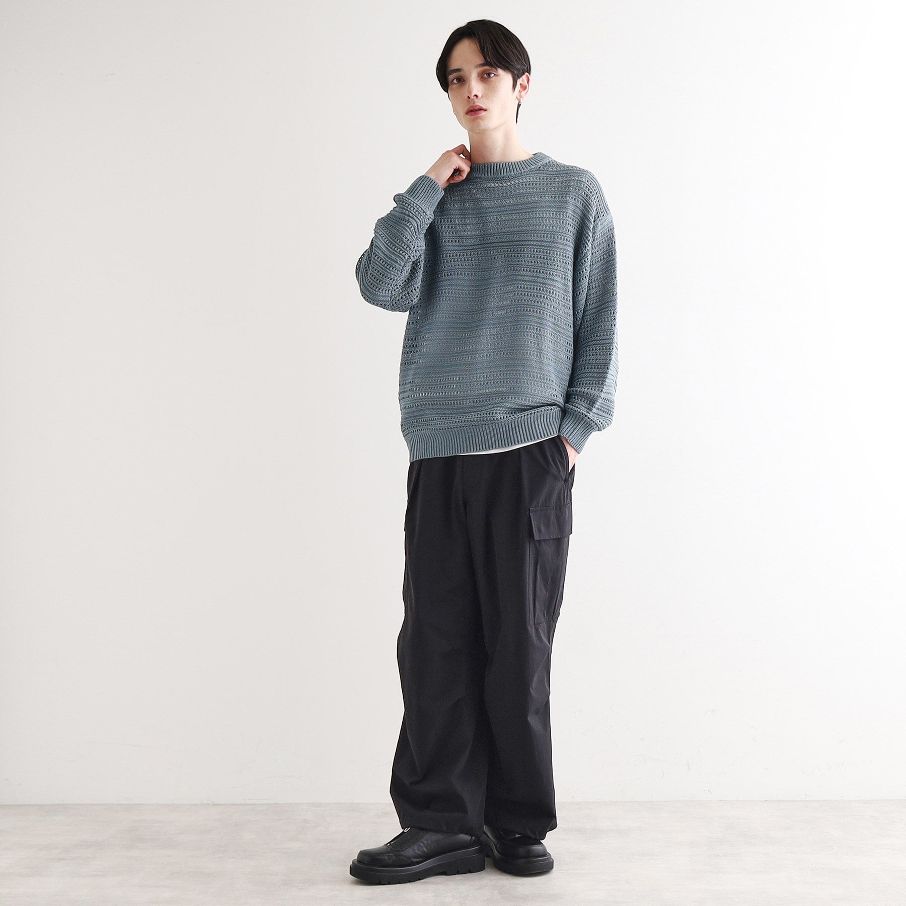 ティーケー タケオ キクチ tk.TAKEO KIKUCHI 透かしクルーニット （チャコールグレー(014)） チャコールグレー(014)