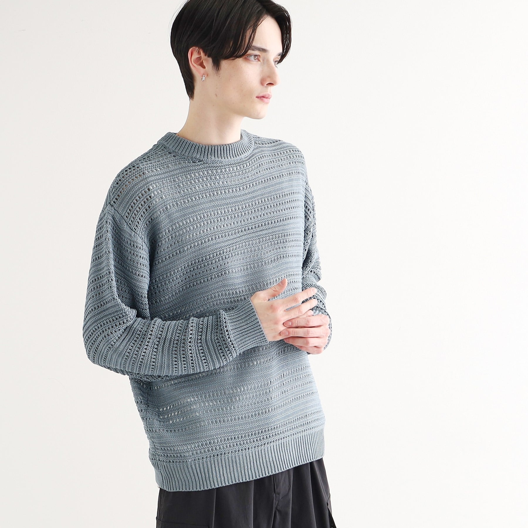 ティーケー タケオ キクチ tk.TAKEO KIKUCHI 透かしクルーニット （チャコールグレー(014)） チャコールグレー(014)