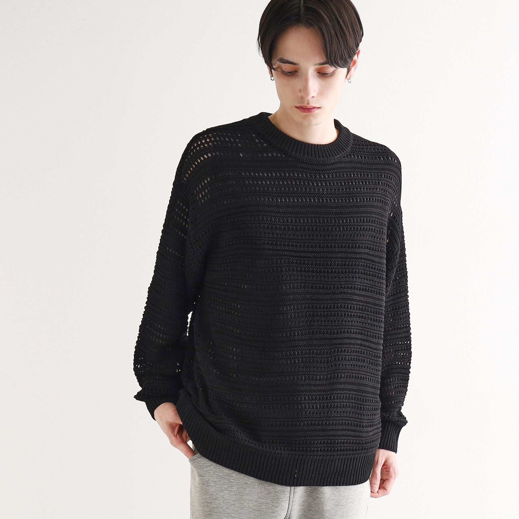 ティーケー タケオ キクチ tk.TAKEO KIKUCHI 透かしクルーニット （ブラック(019)） ブラック(019)