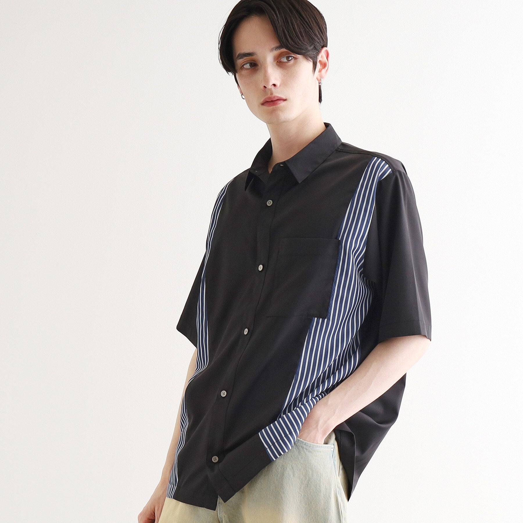 ティーケー タケオ キクチ tk.TAKEO KIKUCHI ストライプスイッチシャツ （ブラック(519)） ブラック(519)