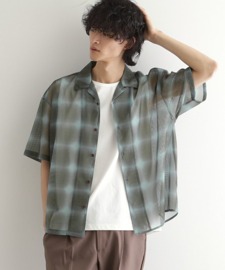 ティーケー タケオ キクチ tk.TAKEO KIKUCHI メッシュオンブレーチェックシャツ （オリーブグリーン(226)） オリーブグリーン(226)