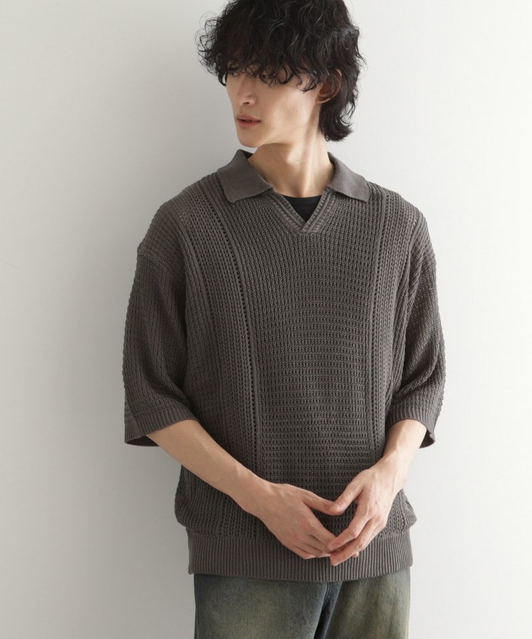 ティーケー タケオ キクチ tk.TAKEO KIKUCHI リネンライクニットポロシャツ （チャコールグレー(014)） チャコールグレー(014)