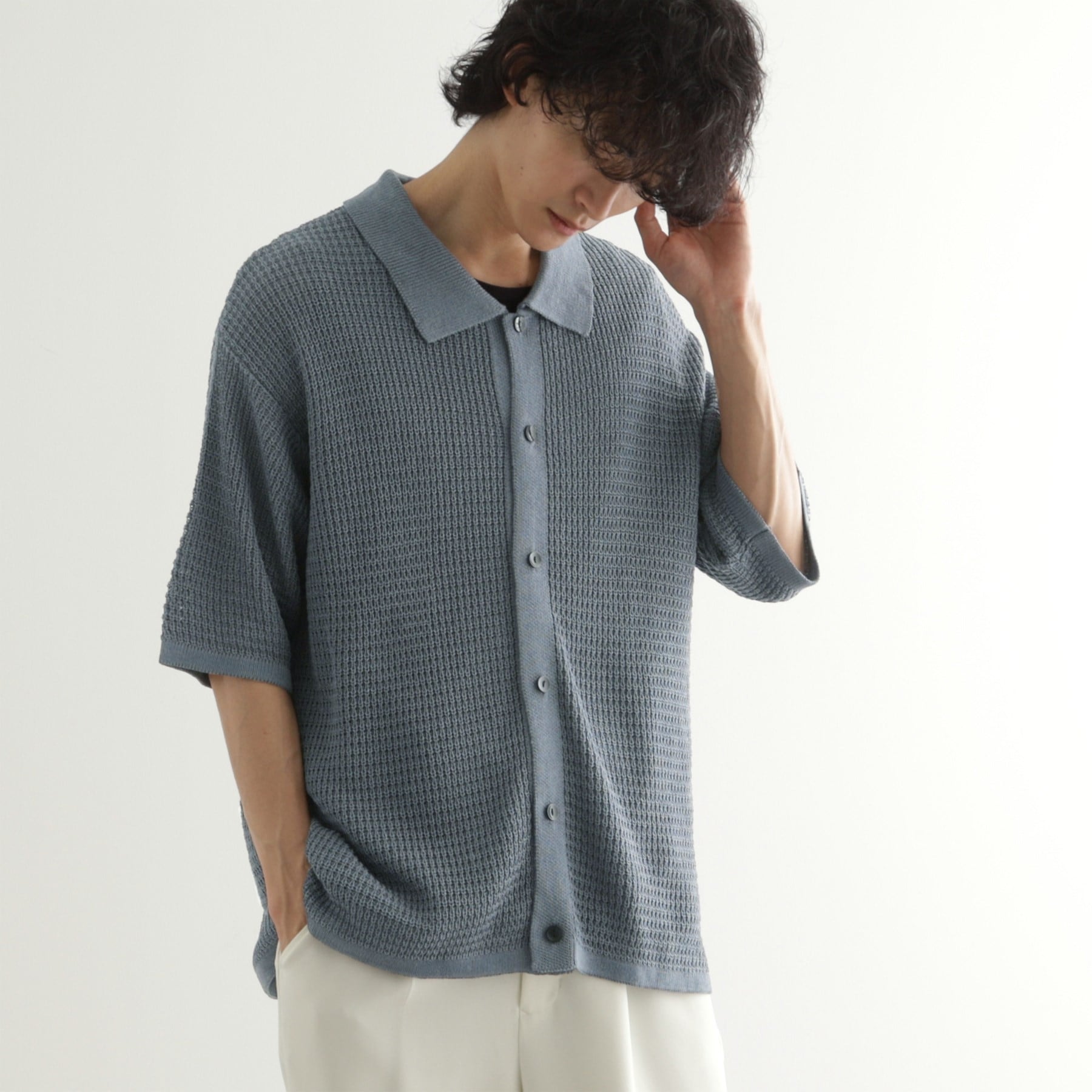 ティーケー タケオ キクチ tk.TAKEO KIKUCHI リネンライクニットポロシャツ （ブルー(092)） ブルー(092)