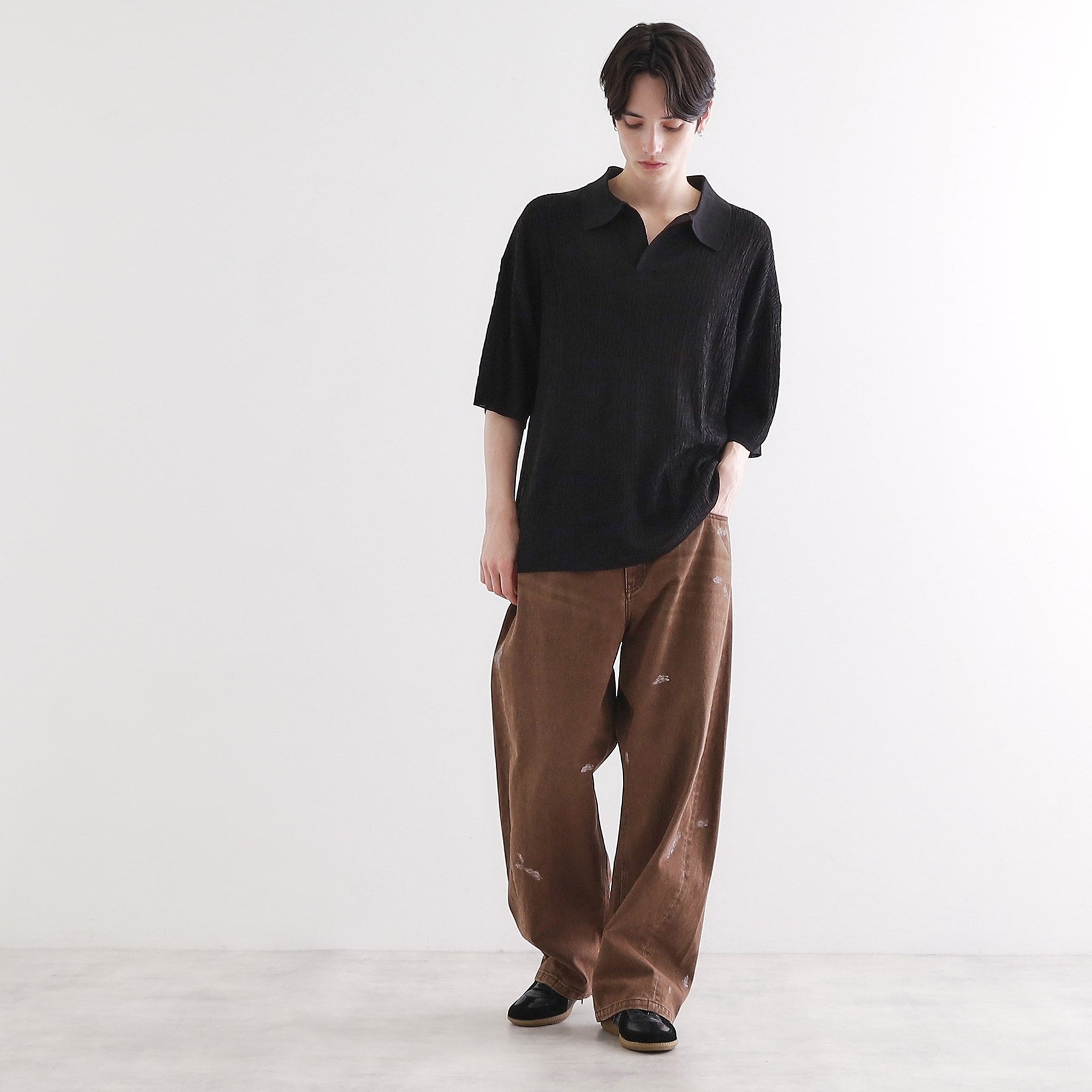 ティーケー タケオ キクチ tk.TAKEO KIKUCHI スキッパーニットポロシャツ （ブラック(019)） ブラック(019)