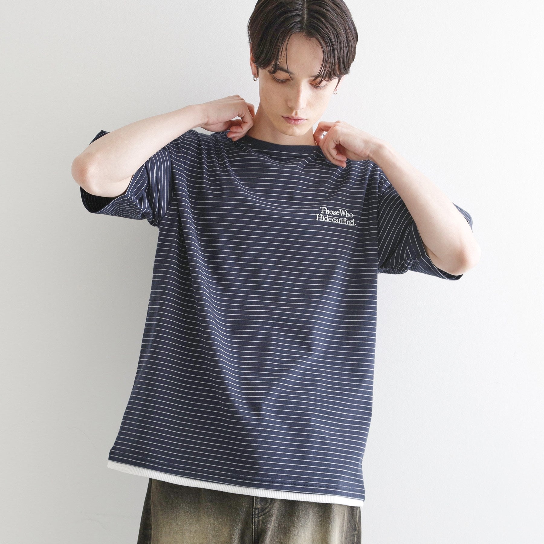 ティーケー タケオ キクチ tk.TAKEO KIKUCHI マイクロボーダーフェイクTシャツ （ネイビー(394)） ネイビー(394)