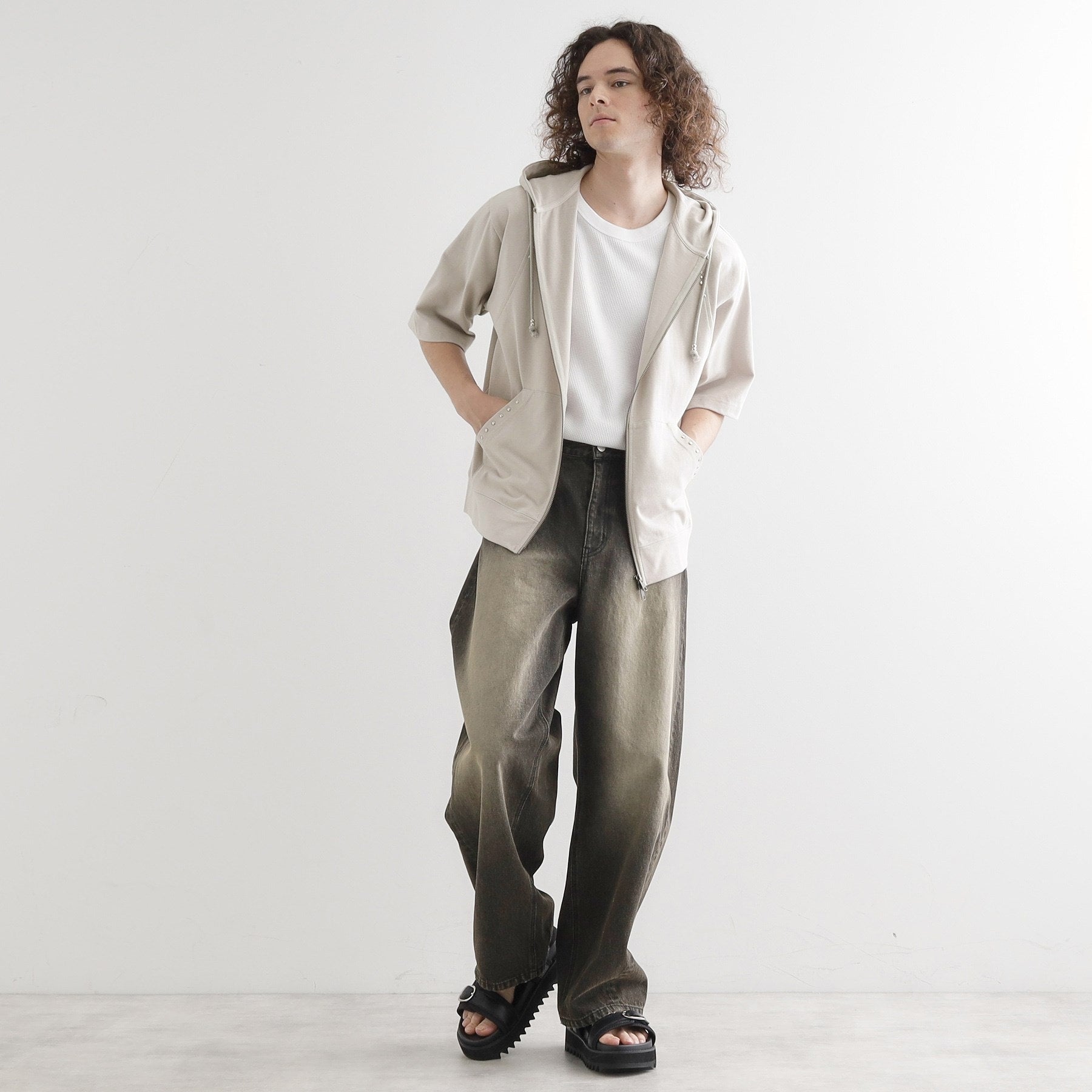 ティーケー タケオ キクチ tk.TAKEO KIKUCHI スタッズ ダブルZIPパーカー （ライトグレー(011)） ライトグレー(011)