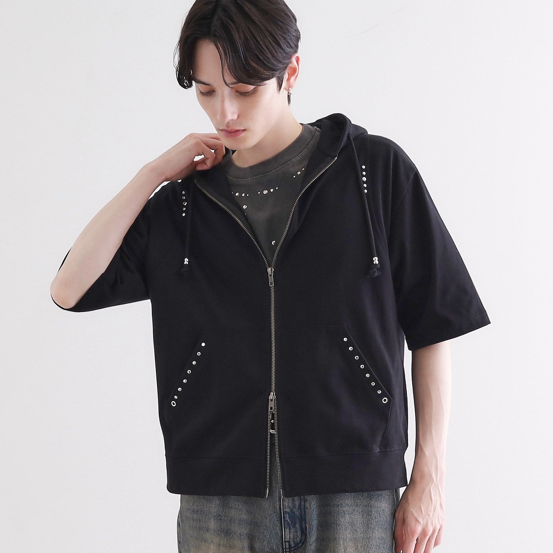 ティーケー タケオ キクチ tk.TAKEO KIKUCHI スタッズ ダブルZIPパーカー （ライトグレー(011)） ライトグレー(011)