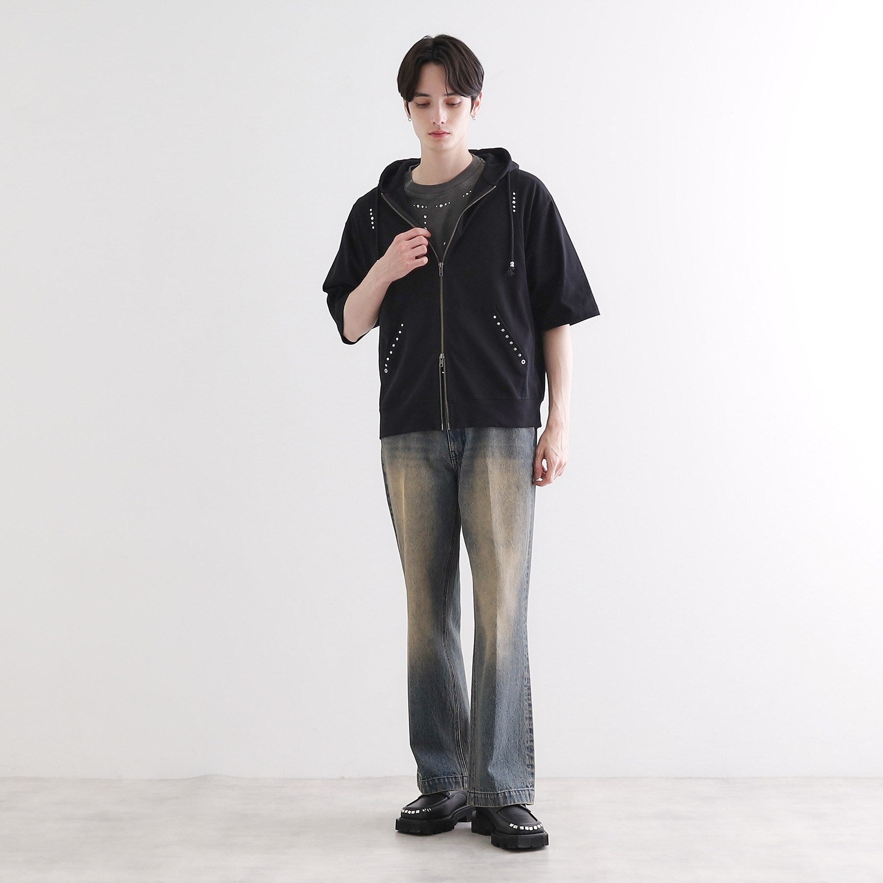 ティーケー タケオ キクチ tk.TAKEO KIKUCHI スタッズ ダブルZIPパーカー （ライトグレー(011)） ライトグレー(011)