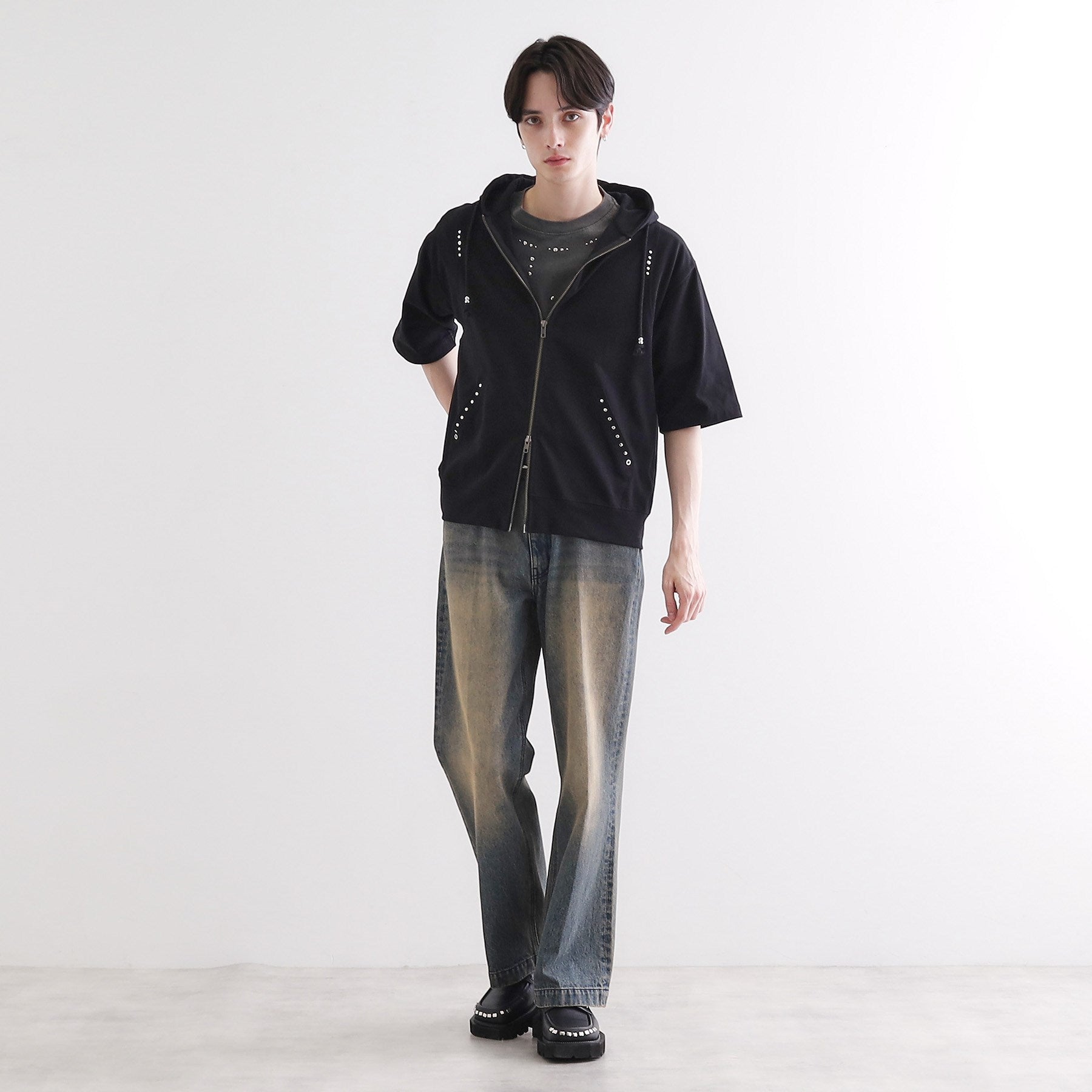 ティーケー タケオ キクチ tk.TAKEO KIKUCHI スタッズ ダブルZIPパーカー （ライトグレー(011)） ライトグレー(011)