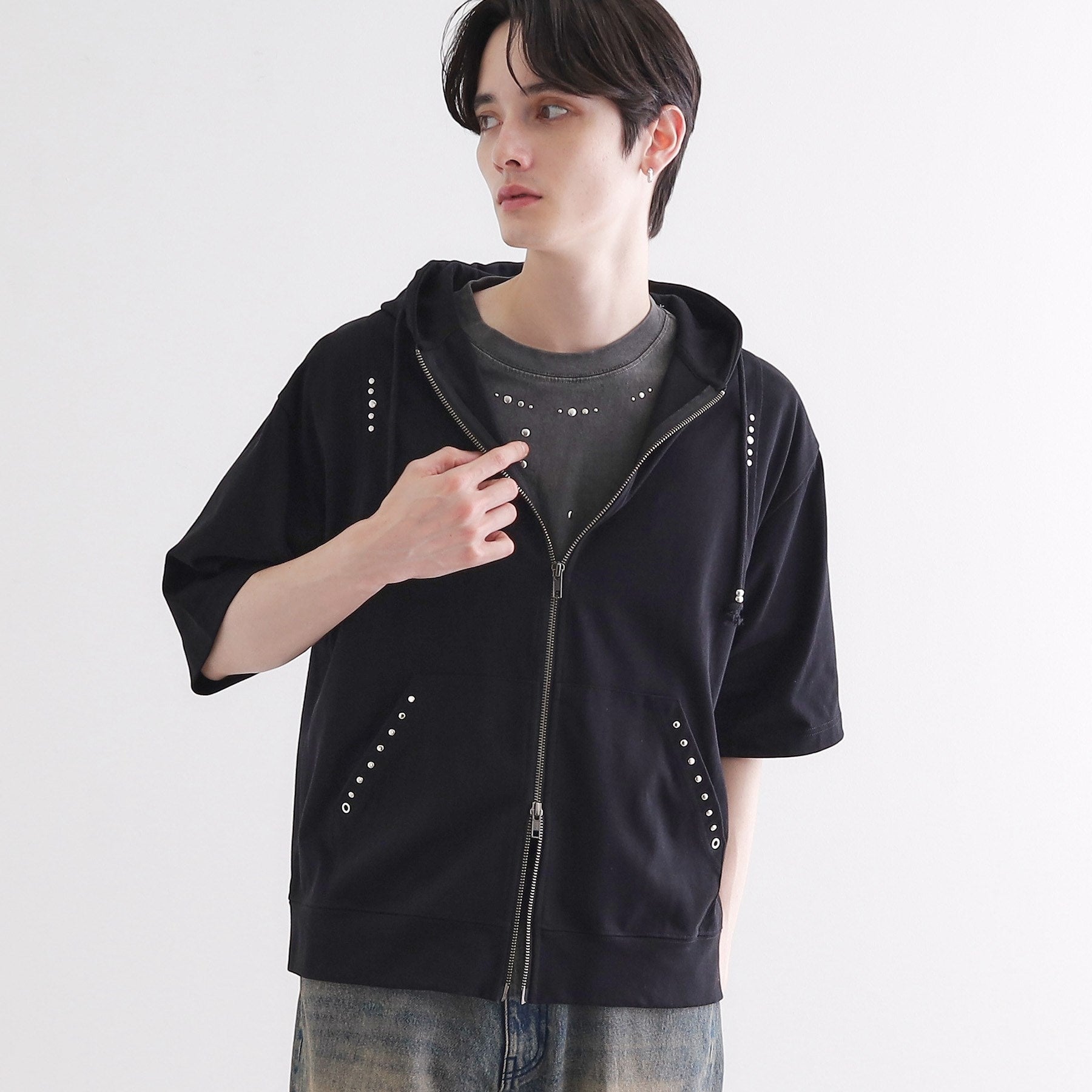 ティーケー タケオ キクチ tk.TAKEO KIKUCHI スタッズ ダブルZIPパーカー （ブラック(019)） ブラック(019)