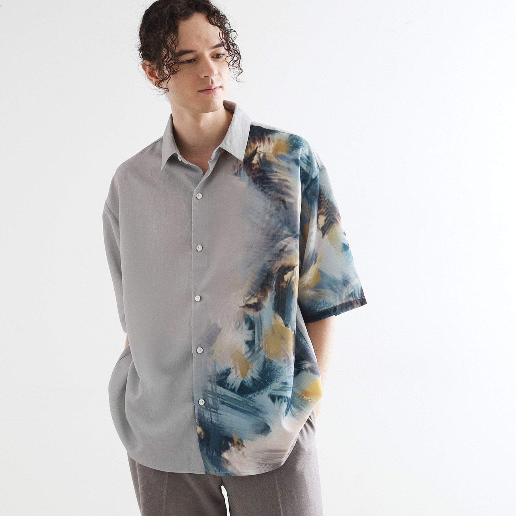 ティーケー タケオ キクチ tk.TAKEO KIKUCHI ブラー楊柳ハーフプリントシャツ （ライトグレー(011)） ライトグレー(011)