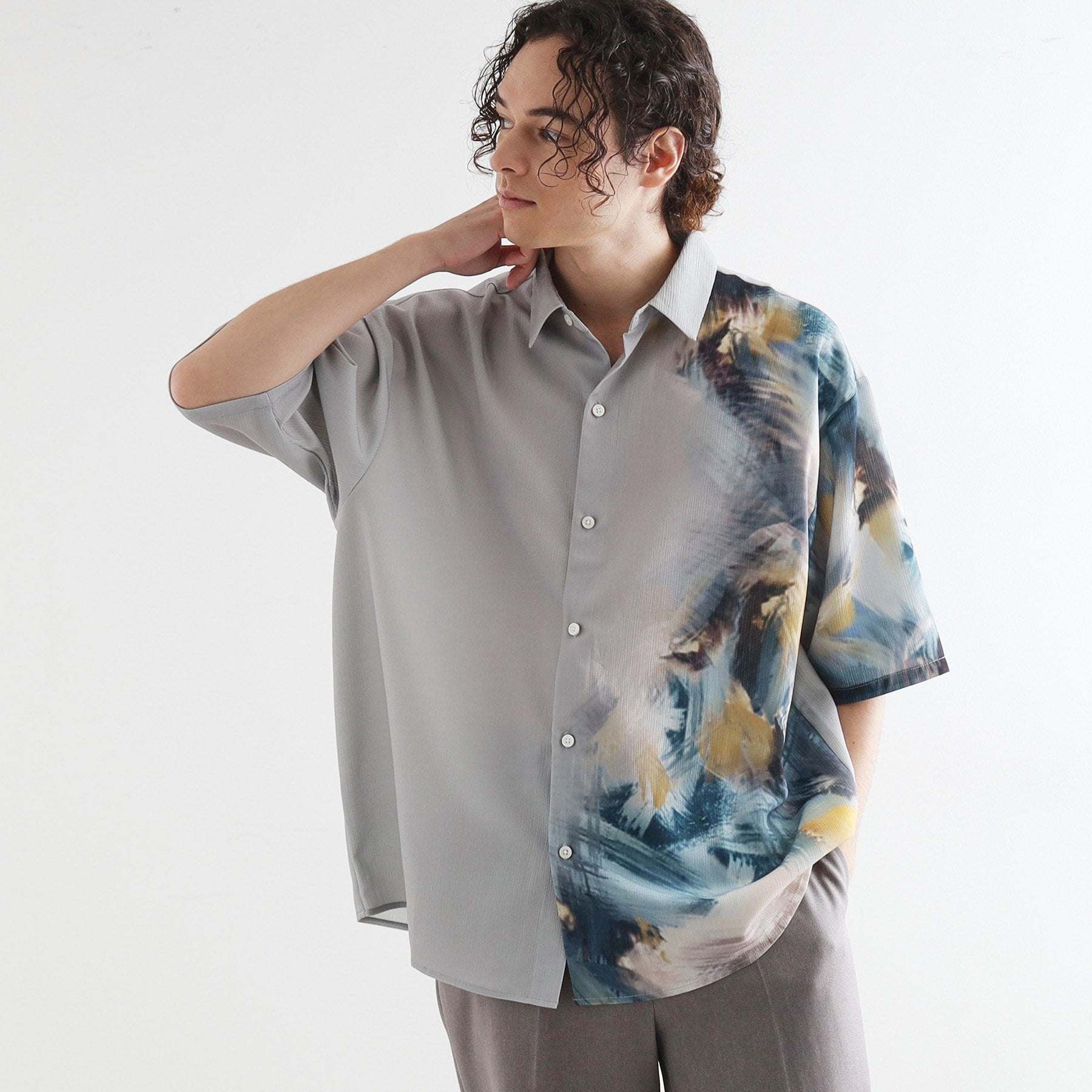 ティーケー タケオ キクチ tk.TAKEO KIKUCHI ブラー楊柳ハーフプリントシャツ （ライトグレー(011)） ライトグレー(011)