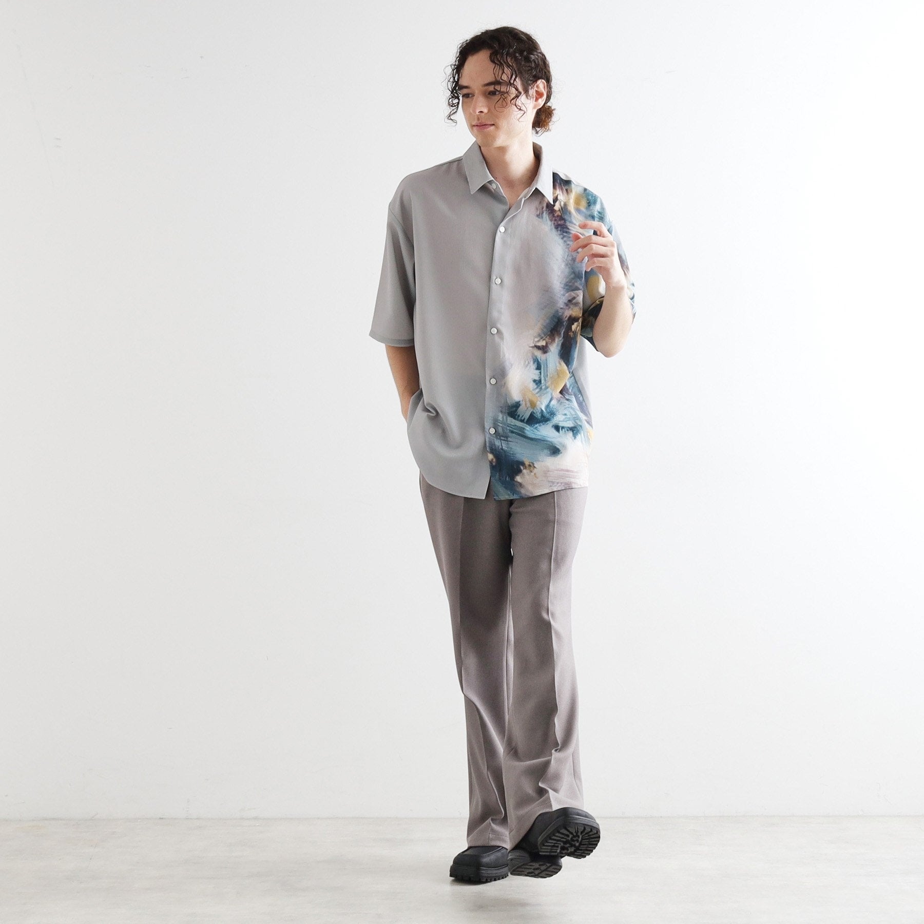 ティーケー タケオ キクチ tk.TAKEO KIKUCHI ブラー楊柳ハーフプリントシャツ （ライトグレー(011)） ライトグレー(011)