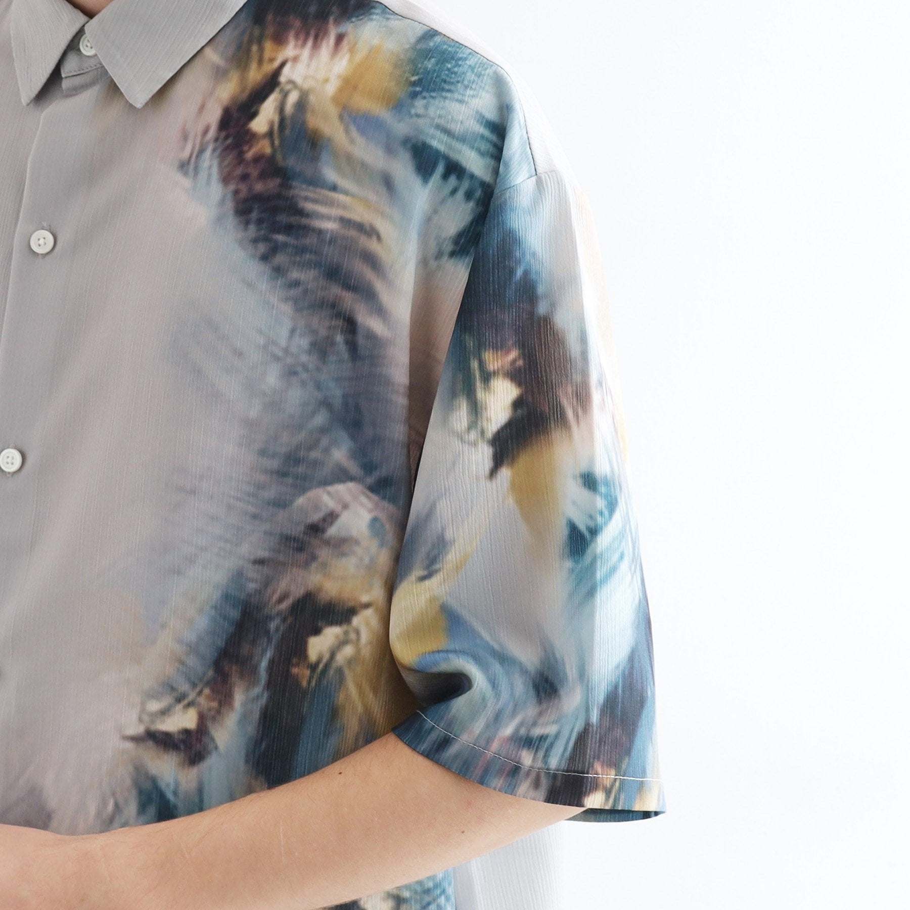 ティーケー タケオ キクチ tk.TAKEO KIKUCHI ブラー楊柳ハーフプリントシャツ （ライトグレー(011)） ライトグレー(011)