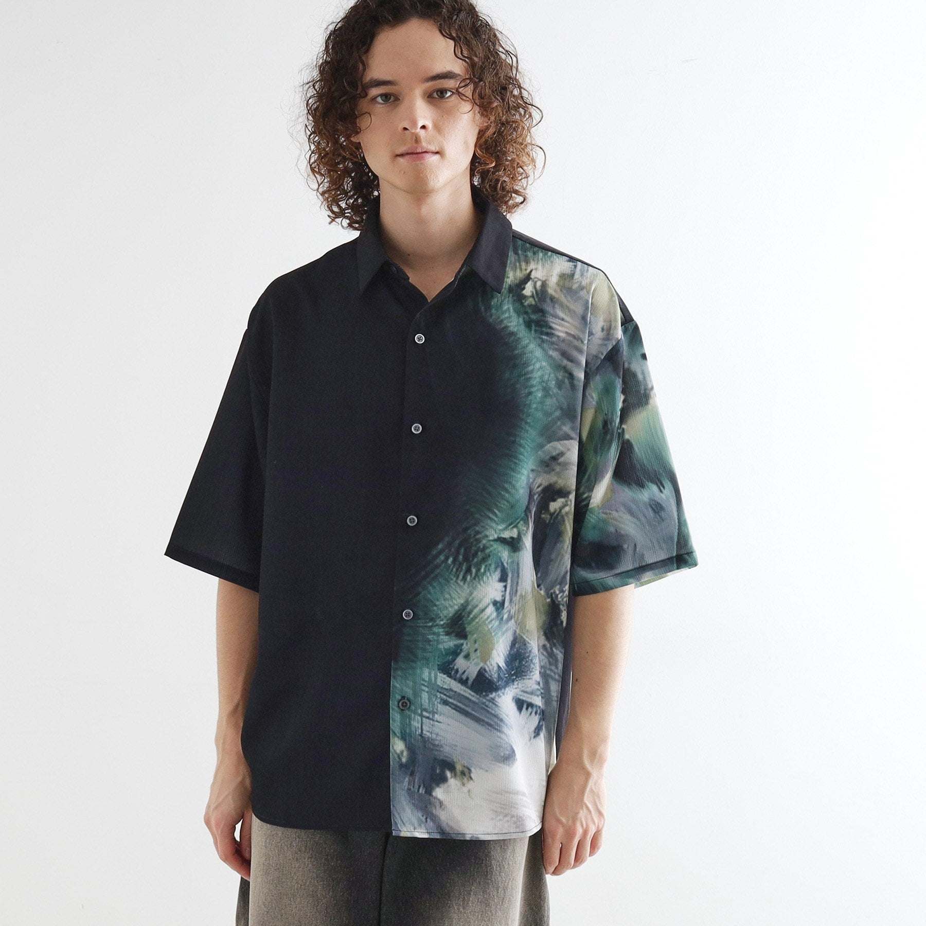 ティーケー タケオ キクチ tk.TAKEO KIKUCHI ブラー楊柳ハーフプリントシャツ （ライトグレー(011)） ライトグレー(011)