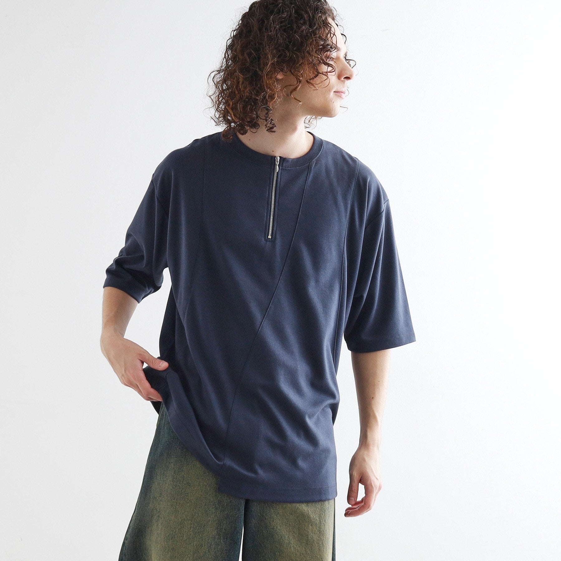 ティーケー タケオ キクチ tk.TAKEO KIKUCHI ウェーブ切替ジップTシャツ （ネイビー(094)） ネイビー(094)