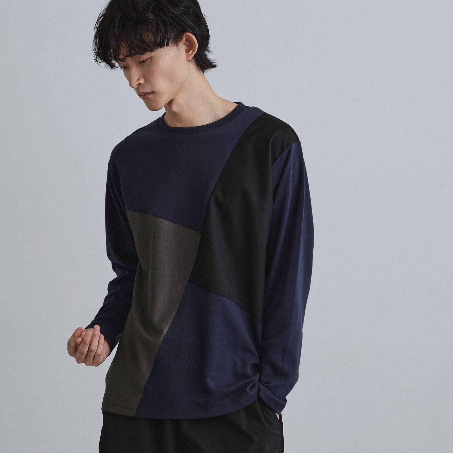 ティーケー タケオ キクチ tk.TAKEO KIKUCHI ブロックシャドー切替カットソー （ブラック(019)） ブラック(019)