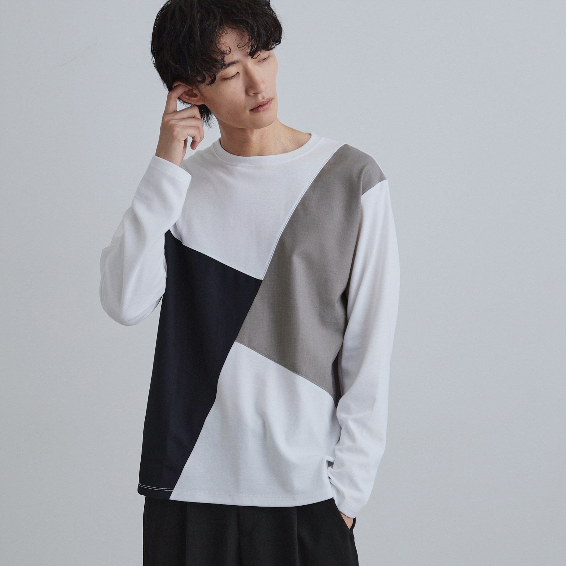 ティーケー タケオ キクチ tk.TAKEO KIKUCHI ブロックシャドー切替カットソー （ブラック(019)） ブラック(019)