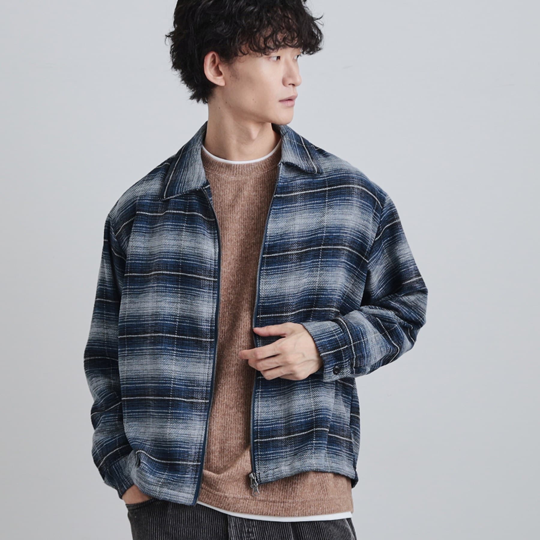 ティーケー タケオ キクチ tk.TAKEO KIKUCHI モールチェックZIPシャツ （ブルー(093)） ブルー(093)