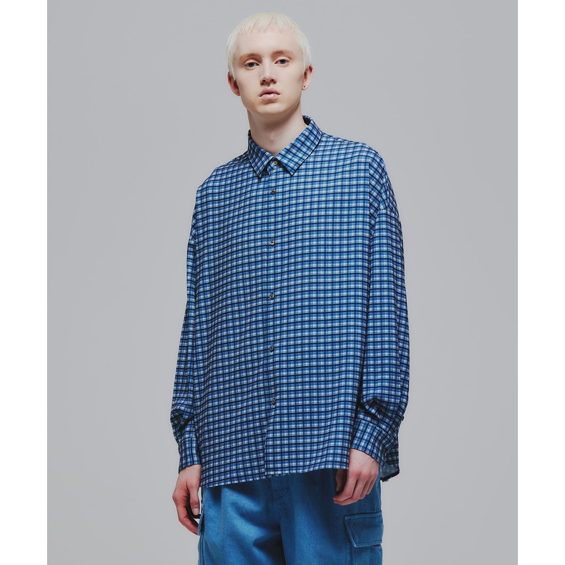 TK.TAKEO KIKUCHI Georgette Check & Stripe Long Sleeve Shirt