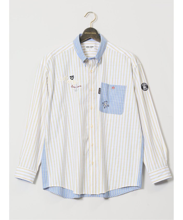 【大きいサイズ】シナコバ/SINA COVA 綿ストライプ柄 ボタンダウン長袖シャツ （黄） メンズ シャツ カジュアル トップス インナー 長袖 ギフト プレゼント ライトアウター カーディガン アウター 黄