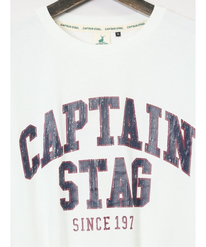 【大きいサイズ】キャプテンスタッグ/CAPTAIN STAG ビンテージプリント クルーネック半袖Tシャツ （紺） メンズ Tシャツ カットソー カジュアル インナー トップス ギフト プレゼント 紺