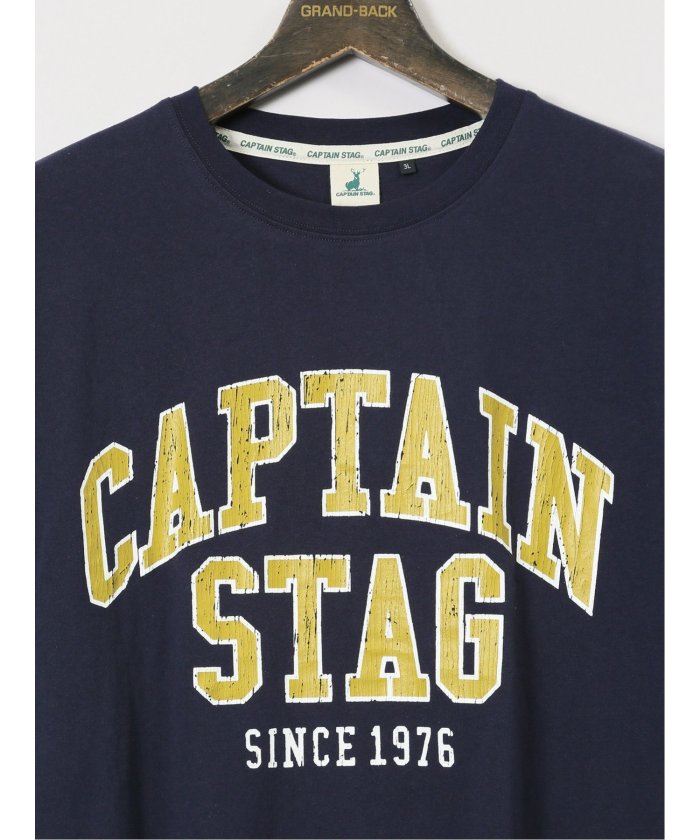 【大きいサイズ】キャプテンスタッグ/CAPTAIN STAG ビンテージプリント クルーネック半袖Tシャツ （紺） メンズ Tシャツ カットソー カジュアル インナー トップス ギフト プレゼント 紺