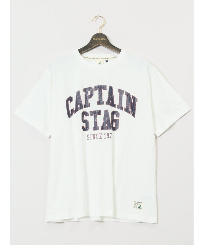 【大きいサイズ】キャプテンスタッグ/CAPTAIN STAG ビンテージプリント クルーネック半袖Tシャツ （アイボリー） メンズ Tシャツ カットソー カジュアル インナー トップス ギフト プレゼント アイボリー