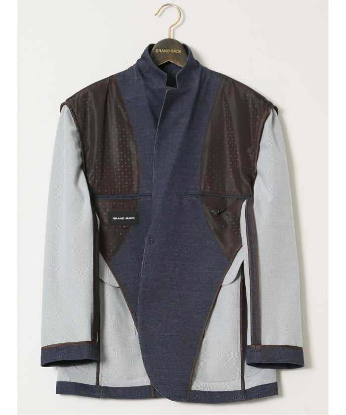 グランバック GRAND-BACK 【大きいサイズ】グランバック/GRAND-BACK ストレッチジャージ インディゴ 2ボタンジャケット(セットアップ可能) （青） 青