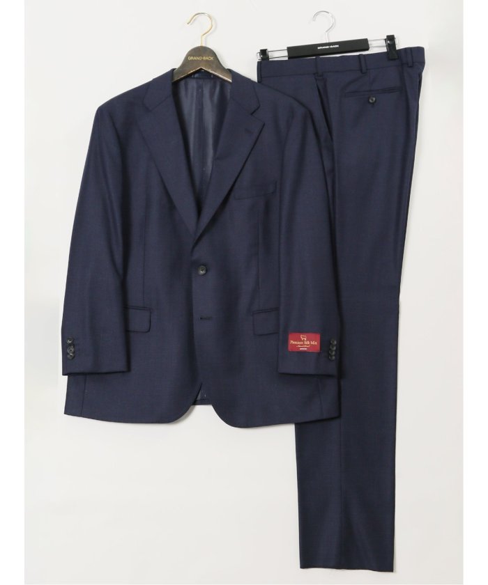 グランバック GRAND-BACK 【大きいサイズ】グランバック/GRAND-BACK SUPER140'S シルク混ウール 2ボタン2ピーススーツ （紺） 紺