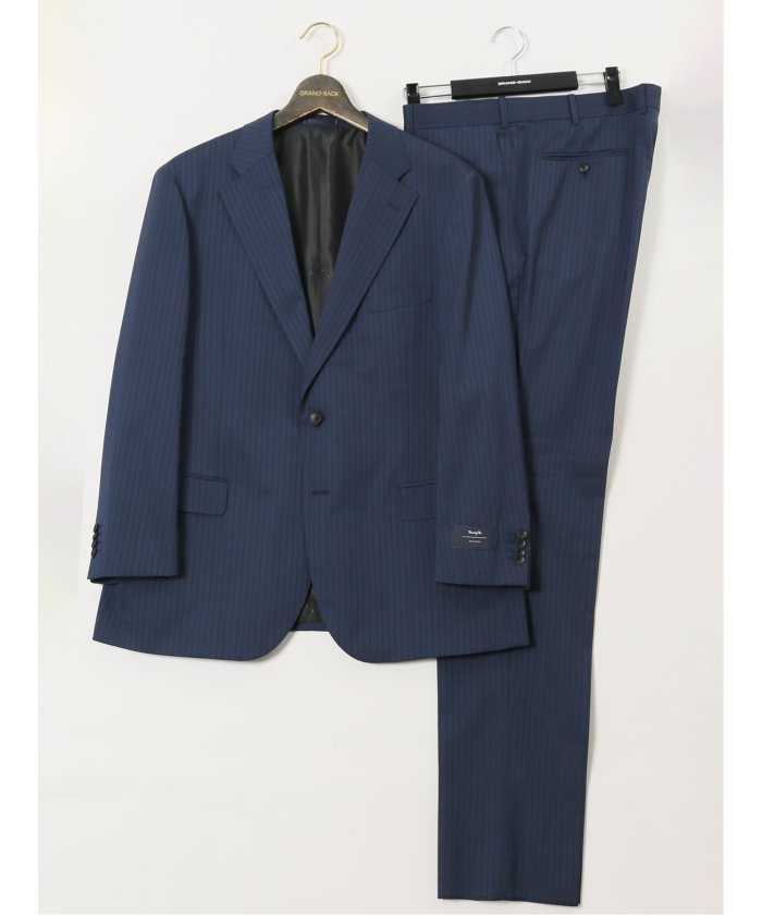 グランバック GRAND-BACK 【大きいサイズ】グランバック/GRAND-BACK ウール混 2ボタン2ピーススーツ ストライプ青 （青） 青