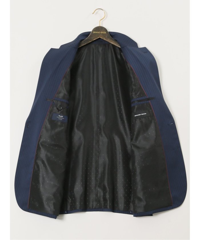 グランバック GRAND-BACK 【大きいサイズ】グランバック/GRAND-BACK ウール混 2ボタン2ピーススーツ ストライプ青 （青） 青