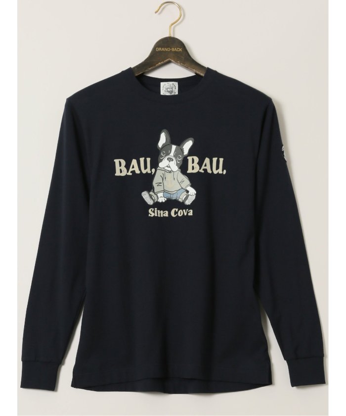 グランバック GRAND-BACK 【大きいサイズ】シナコバ/SINA COVA 綿天竺 BAUBAU クルーネック長袖Tシャツ （紺） 紺