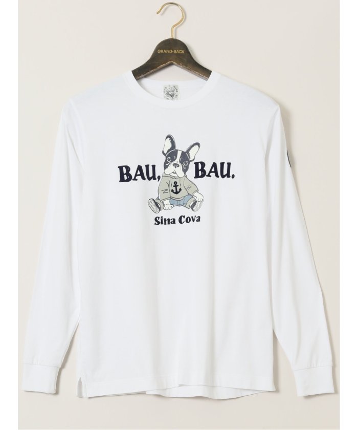 グランバック GRAND-BACK 【大きいサイズ】シナコバ/SINA COVA 綿天竺 BAUBAU クルーネック長袖Tシャツ （白） 白