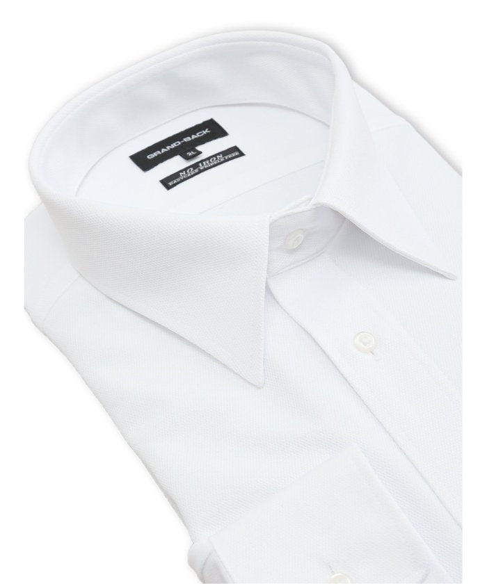 グランバック GRAND-BACK 【大きいサイズ】グランバック/GRAND-BACK ノンアイロンストレッチ セミワイドカラー長袖ニットシャツ （白） 白