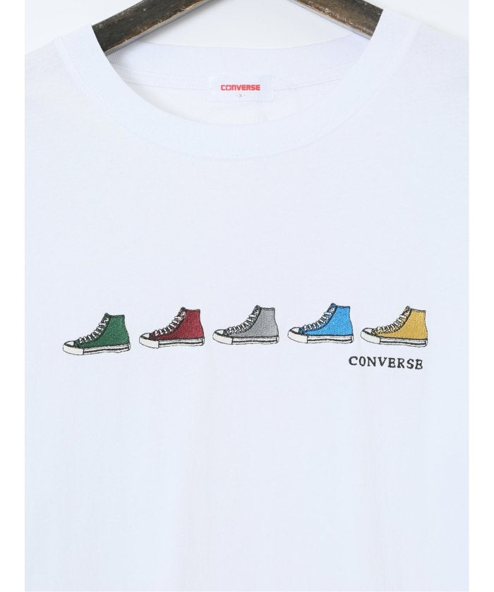 グランバック GRAND-BACK 【大きいサイズ】コンバース/CONVERSE シューズ刺繍 クルーネック長袖Tシャツ （白） 白