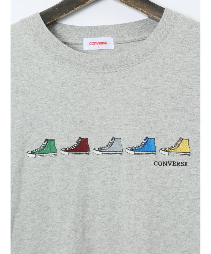 グランバック GRAND-BACK 【大きいサイズ】コンバース/CONVERSE シューズ刺繍 クルーネック長袖Tシャツ （白） 白