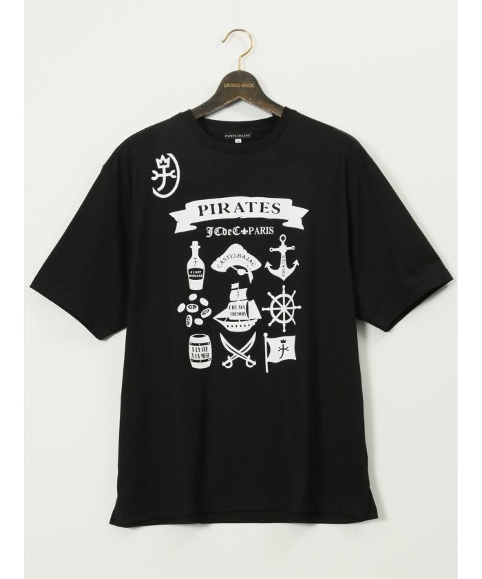 グランバック GRAND-BACK 【大きいサイズ】カステルバジャック/CASTELBAJAC 綿天竺 パイレーツ クルー 半袖 Tシャツ （黒） 黒