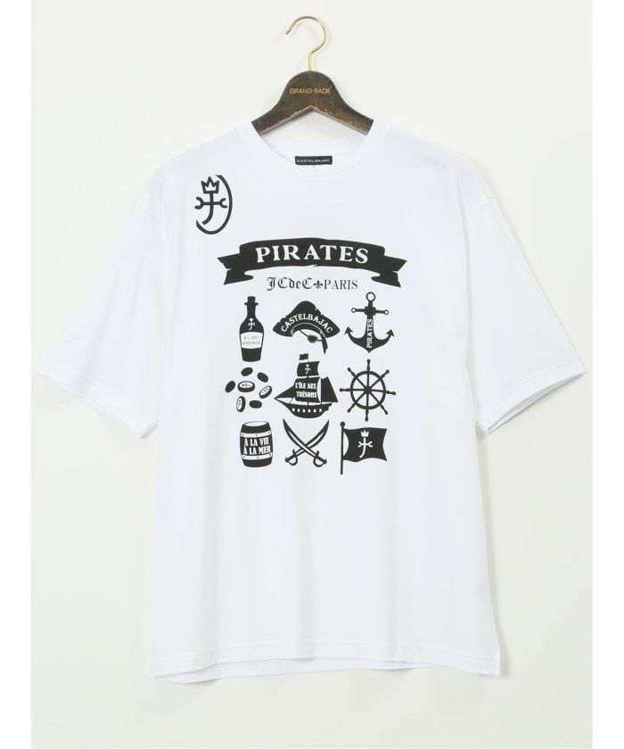 グランバック GRAND-BACK 【大きいサイズ】カステルバジャック/CASTELBAJAC 綿天竺 パイレーツ クルー 半袖 Tシャツ （黒） 黒