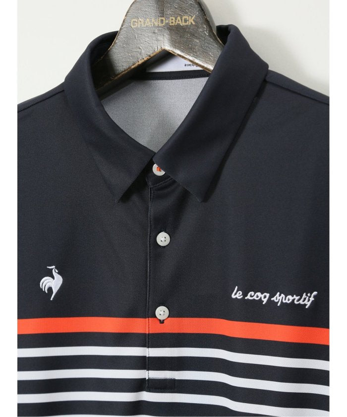 グランバック GRAND-BACK 【大きいサイズ】ルコックスポルティフ ゴルフ/le coq sportif GOLF LCS パネルボーダー柄 半袖 ポロシャツ （紺） 紺
