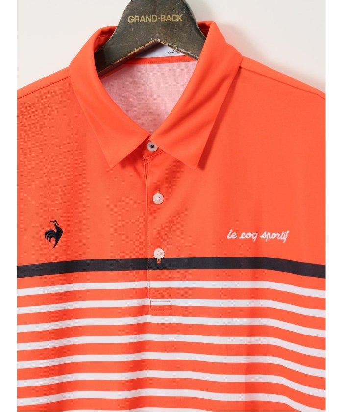 グランバック GRAND-BACK 【大きいサイズ】ルコックスポルティフ ゴルフ/le coq sportif GOLF LCS パネルボーダー柄 半袖 ポロシャツ （紺） 紺