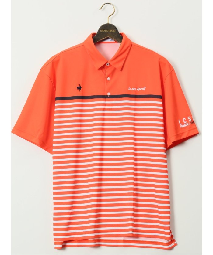 グランバック GRAND-BACK 【大きいサイズ】ルコックスポルティフ ゴルフ/le coq sportif GOLF パネルボーダー柄 半袖 ポロシャツ （オレンジ） オレンジ