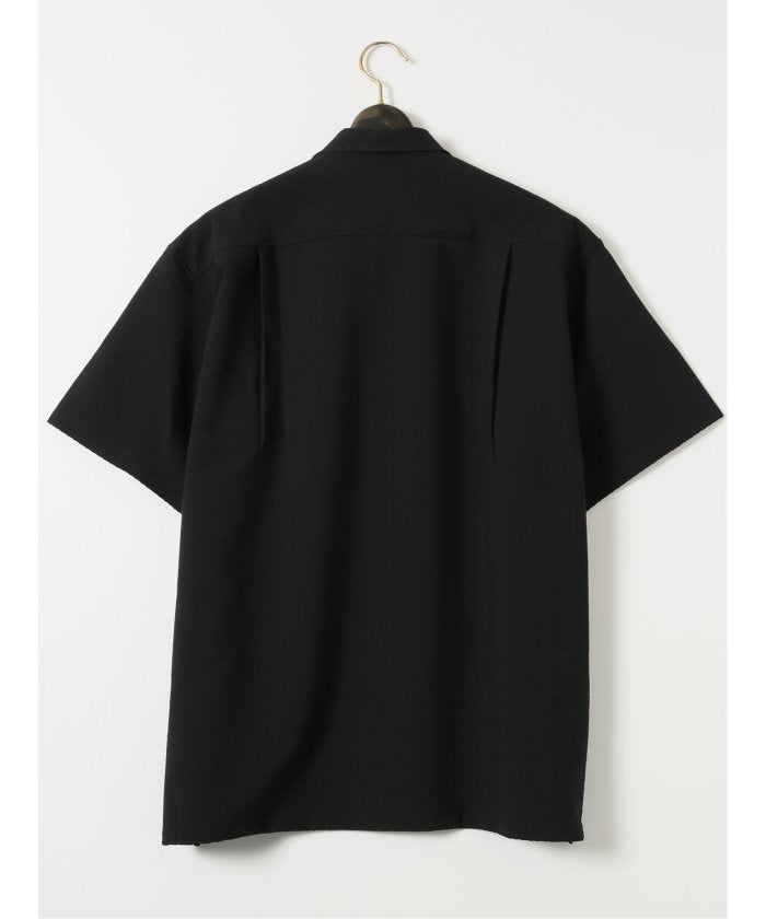 グランバック GRAND-BACK 【大きいサイズ】カステルバジャック/CASTELBAJAC ストレッチ サッカー 切替 レギュラーカラー 半袖 シャツ （黒） 黒