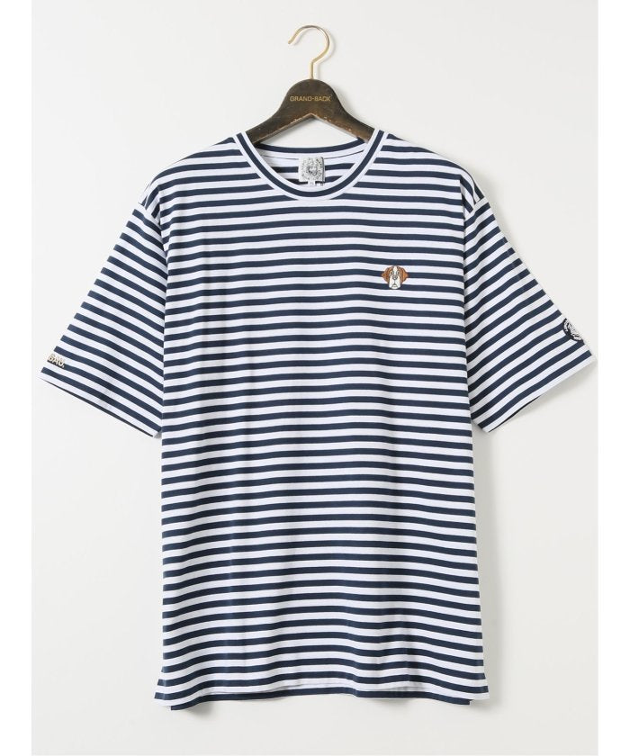 グランバック GRAND-BACK 【大きいサイズ】アウトドアプロダクツ/OUTDOOR PRODUCTS 度詰 天竺 ボーダー クルー 半袖 Tシャツ （青） 青