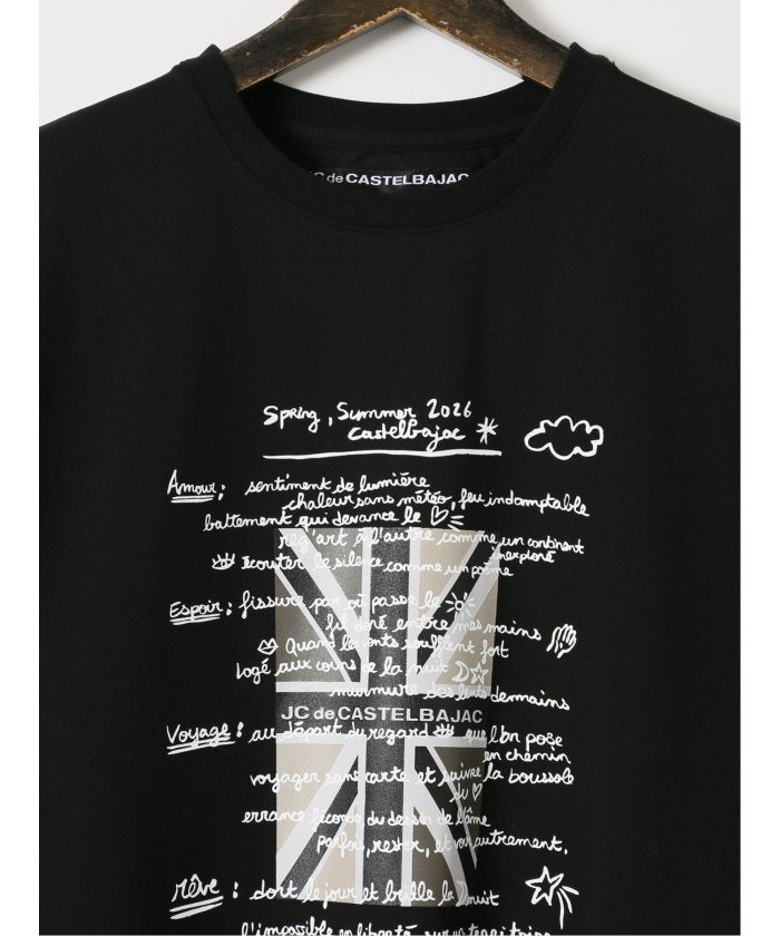 グランバック GRAND-BACK 【大きいサイズ】カステルバジャック/CASTELBAJAC 綿混 ストレッチ プリント クルー 半袖 Tシャツ （黒） 黒