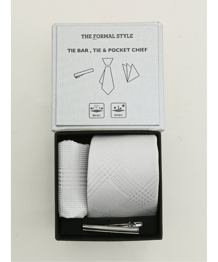 エムエフエディトリアル m.f.editorial フォーマルネクタイ＆チーフ＆タイバー BOXセット グレンチェック （ライトグレー） ライトグレー