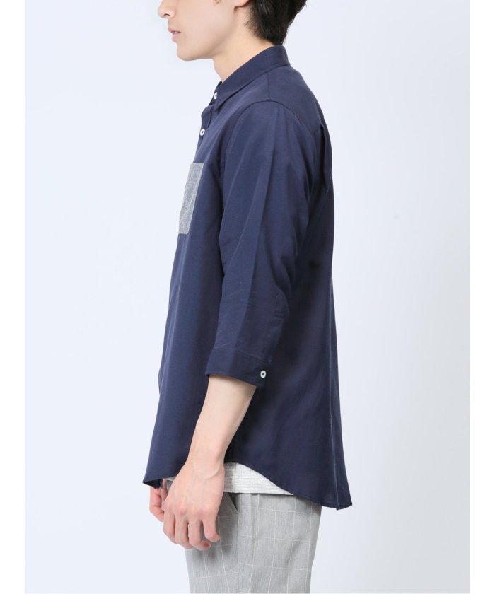 エムエフエディトリアル m.f.editorial 綿混オックス 切替レギュラーカラー7分袖シャツ メンズ シャツ カジュアル トップス インナー 半袖 ギフト プレゼント ライトアウター カーディガン アウター （紺） 紺